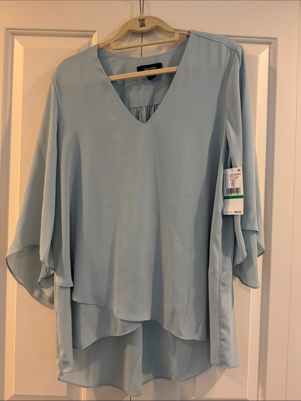 Karen Kane sea-foam green V-Neck Layered Flutter Sleeve Blouse